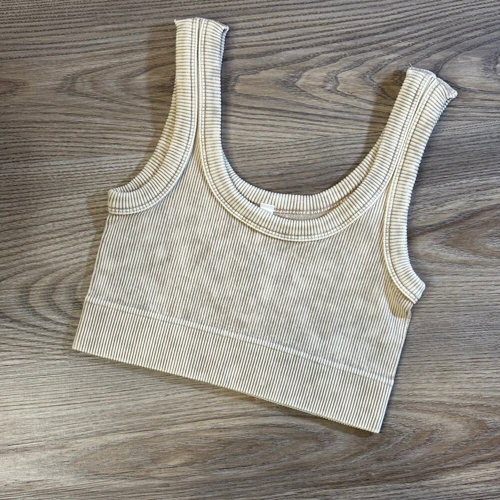 Zenana Ribbed Cropped Tank Top S/M Beige Mineral Wash